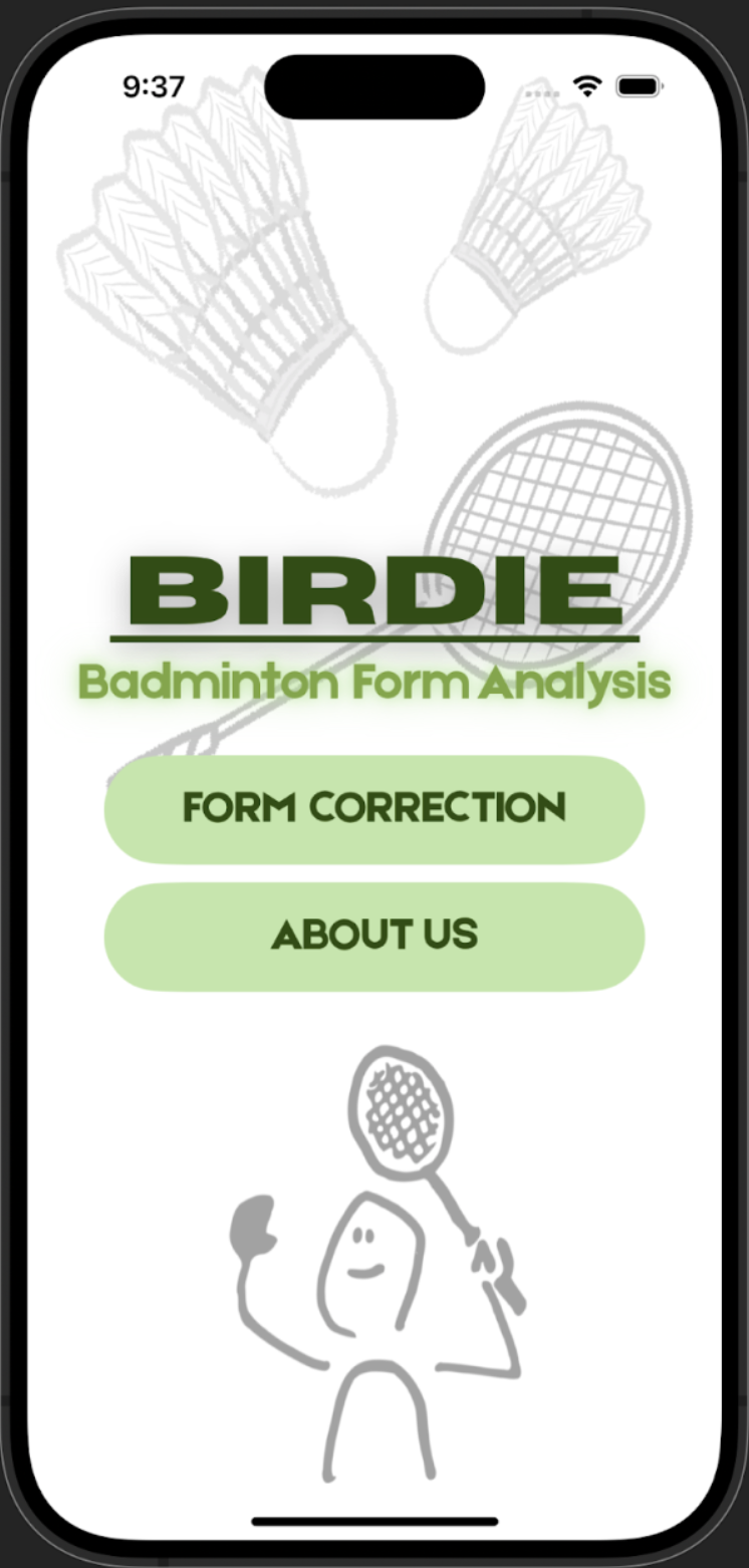 BIRDIE badminton form-analysis app home screen